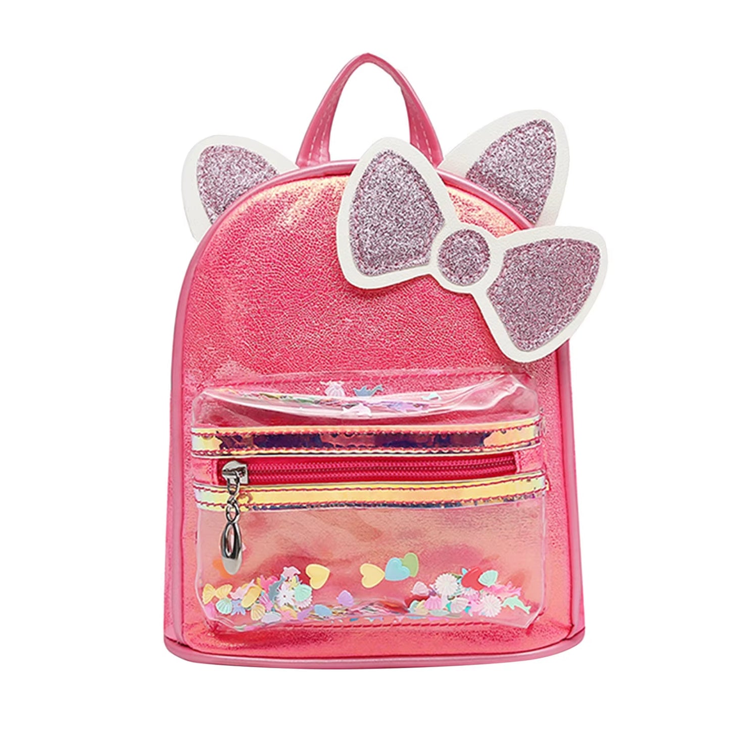 Cartoon Bowknot Mini Backpack for Children Women Solid Color PU Leather School Bags for Boys and Girls Zipper Travel Backpacks