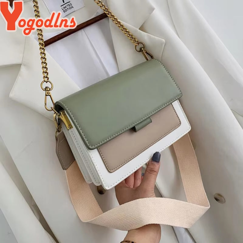 Contrast Color Leather Crossbody Bag for Women Travel Bag Fashion Simple Shoulder Bag Lady Crossbody Bag