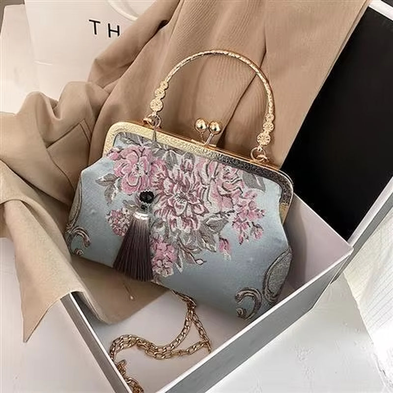 Chain Women Shoulder Crossbody Messenger Bag Women'S Handbags Autumn Vintage Fashion Flowers Bag Bags Kiss Lock Shell Bags Bag