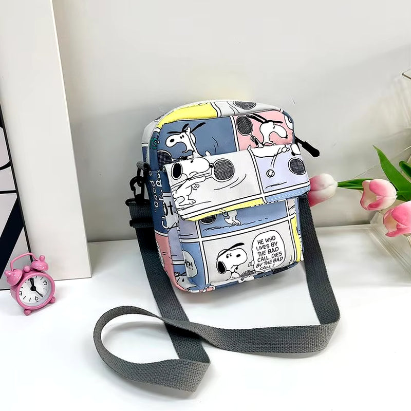 Cartoon Cute Snoopy Woman Shoulder Bag Girl Snoopy Pattern Nylon Crossbody Bag Large Capacity Lipstick Coin Storage Shoulder Bag