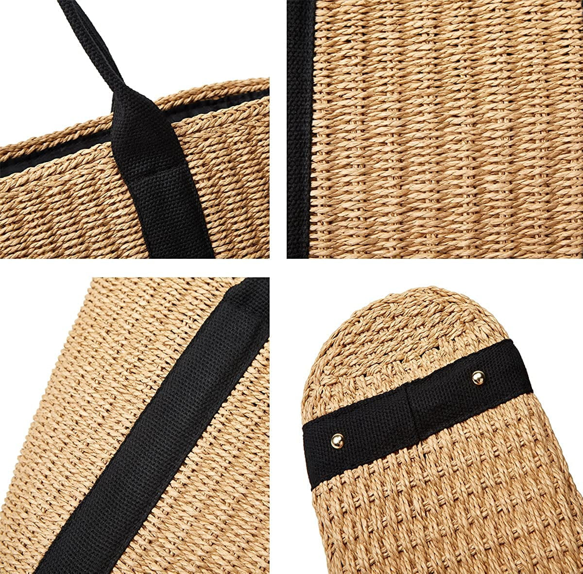 Women Straw Bags Summer Beach Large Tote Bag Handmade Woven Shoulder Crossbody Handbag