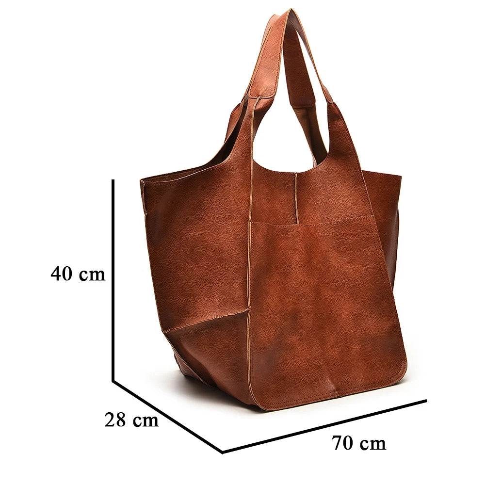 Women PU Handbags Female Leisure Shoulder Bags Vintage Large Capacity Bag