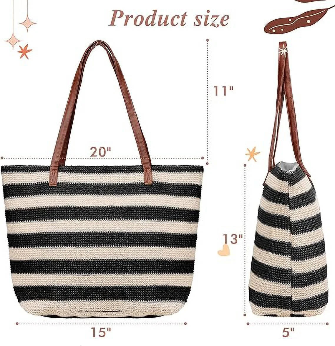 Large Woven Tote Bag for Women, Boho Straw Shoulder Bag Handbag for Shopping Holiday Travel