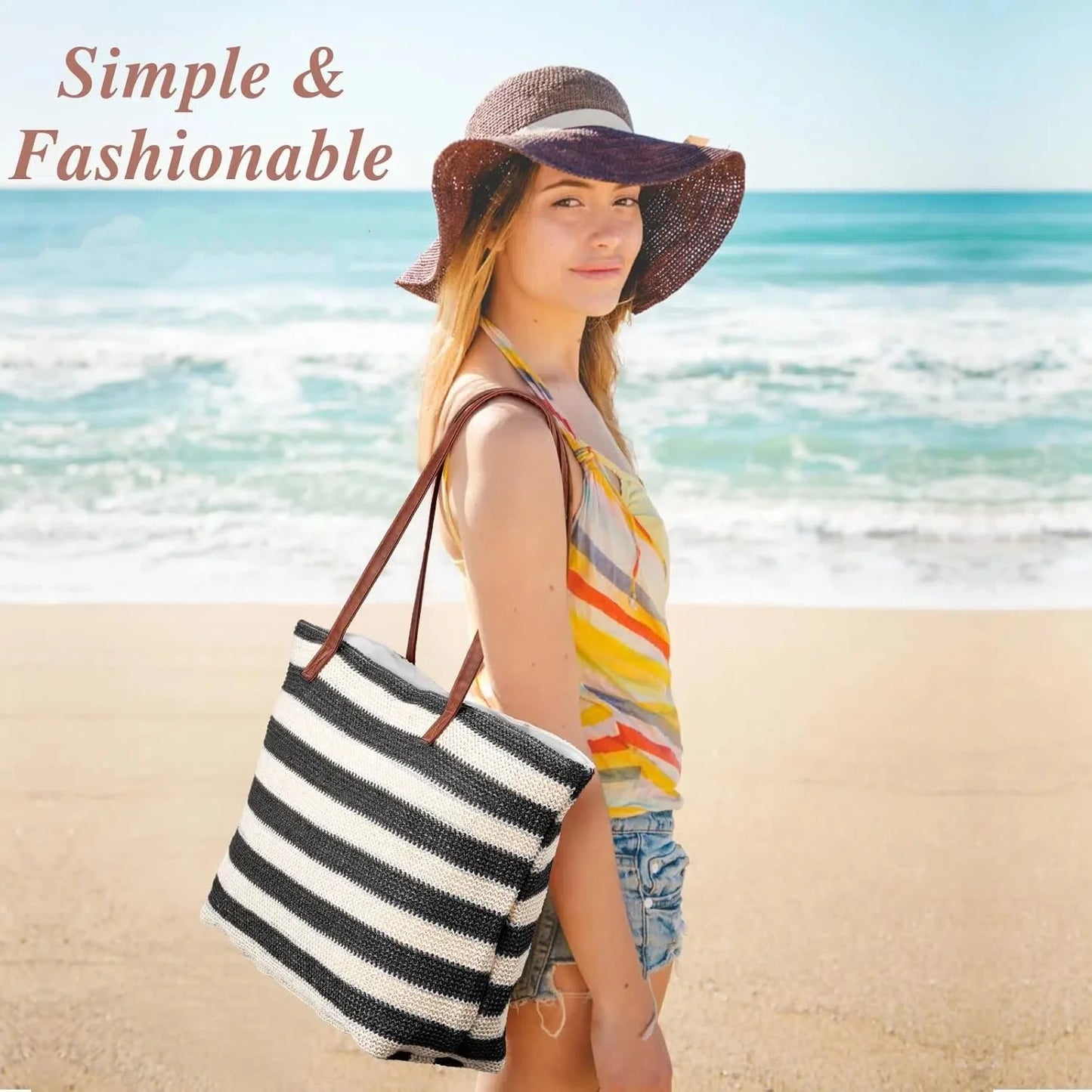 Large Woven Tote Bag for Women, Boho Straw Shoulder Bag Handbag for Shopping Holiday Travel