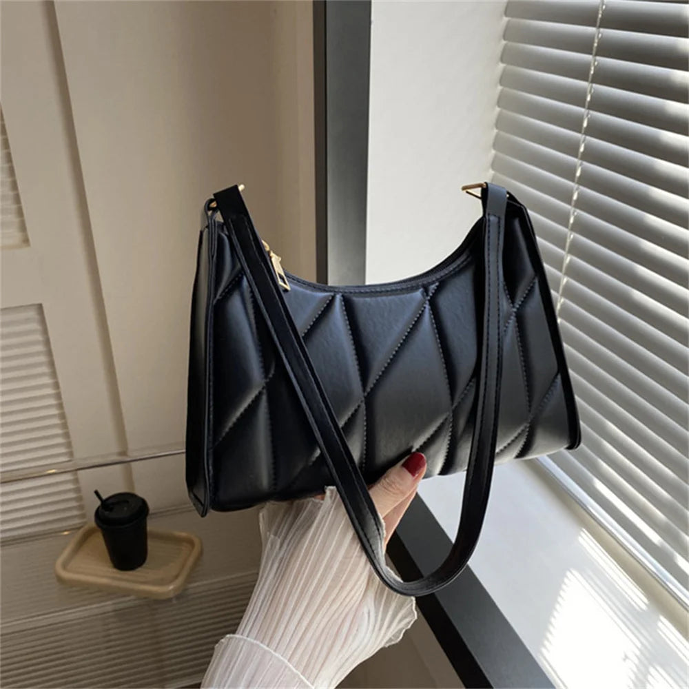 Black PU Leather Shoulder Bag Retro Solid Color Casual Female Hobos Handbags Women'S Fashion Handbags Shopper Clutch Purse