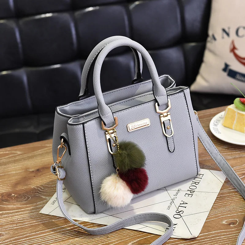 PU Leather Ladies Handbags Women Vintage Purse Plush Tassel Messenger Bags Tote Boston Shoulder Crossbody Bag